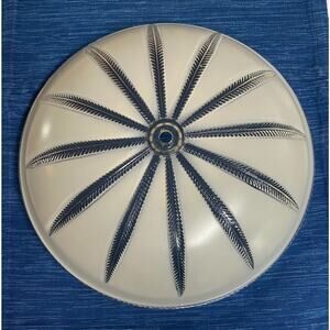 Vintage Frosted Glass Ceiling Light Lamp Shade 14" Art Deco Feather Pattern 37B